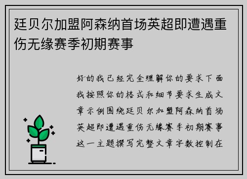 廷贝尔加盟阿森纳首场英超即遭遇重伤无缘赛季初期赛事